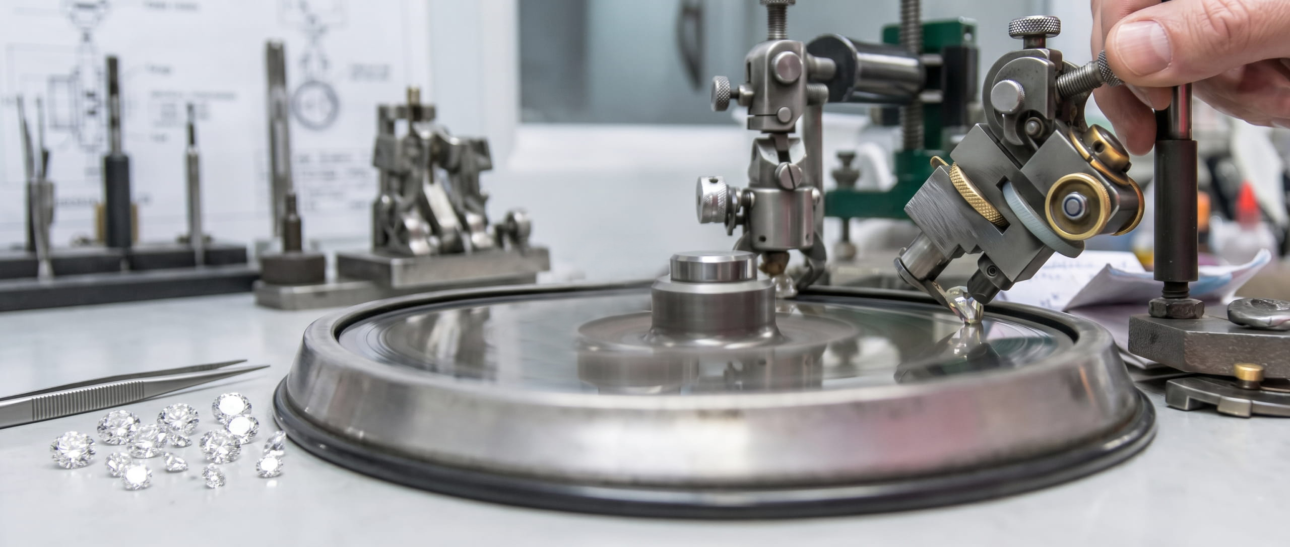Diamond cutting and polishing at the Goldiama factory in Dubai