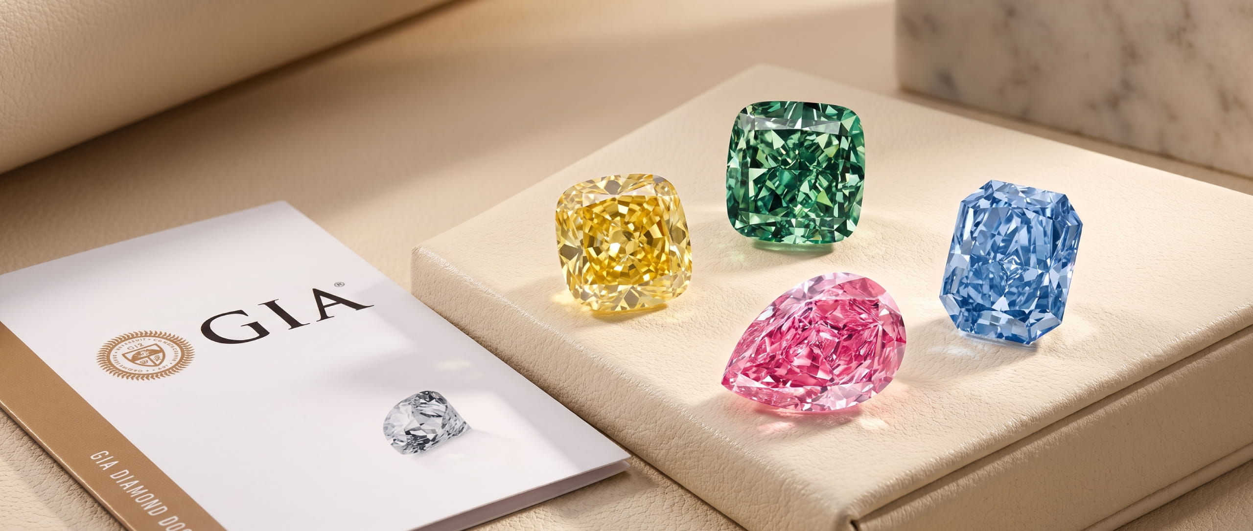 Investment-grade natural color diamonds in pink, blue, green and yellow from Goldiama Dubai